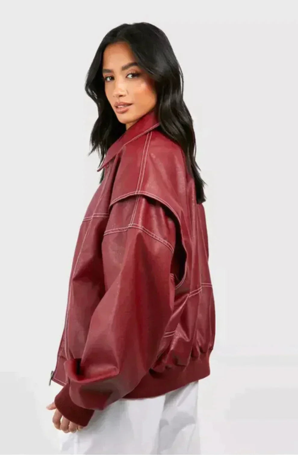 Brigitte - Veste en cuir rouge tendance